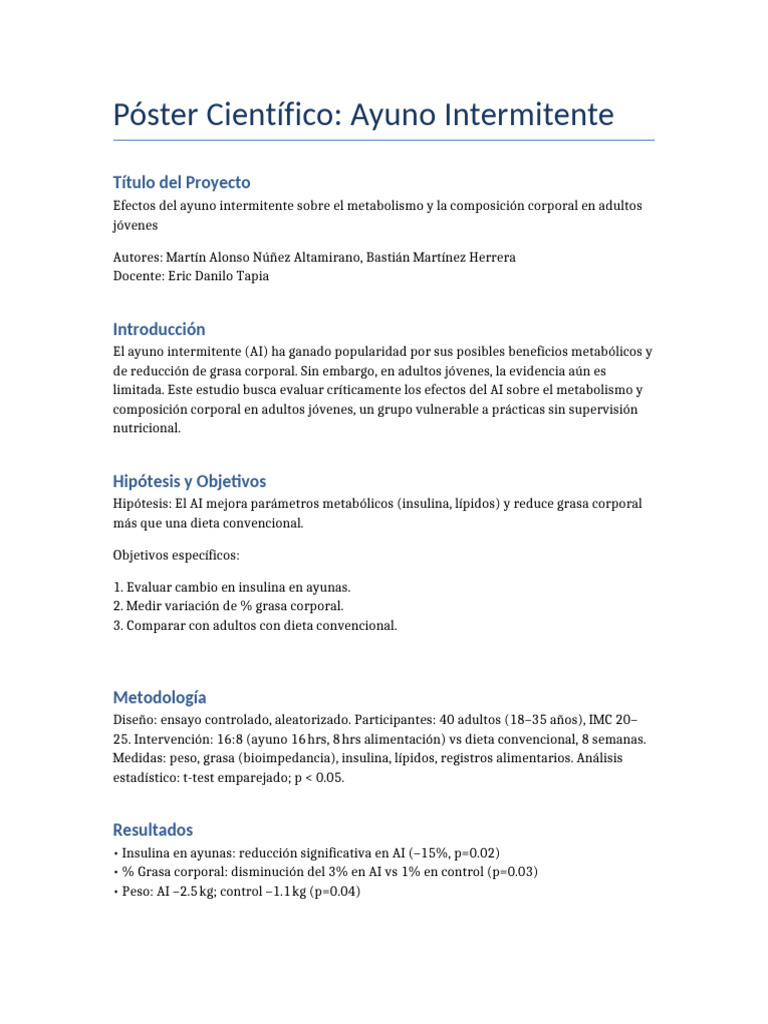 Efectos del Ayuno Intermitente en Jóvenes | PDF