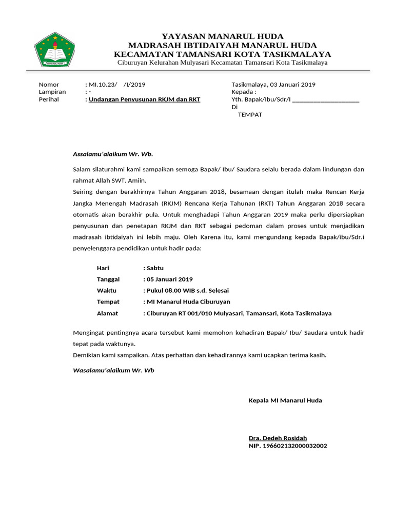 Undangan Penyusunan RKJM dan RKT MI | PDF
