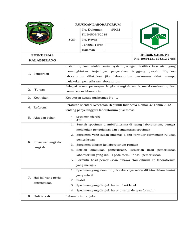 Prosedur Rujukan Laboratorium Puskesmas | PDF