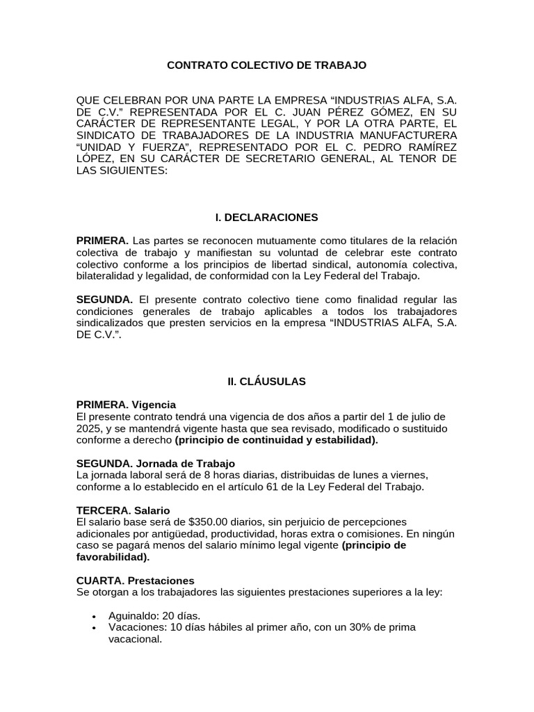 Contrato Colectivo de Trabajo 2025-2027 | PDF | Sindicato | Derecho laboral