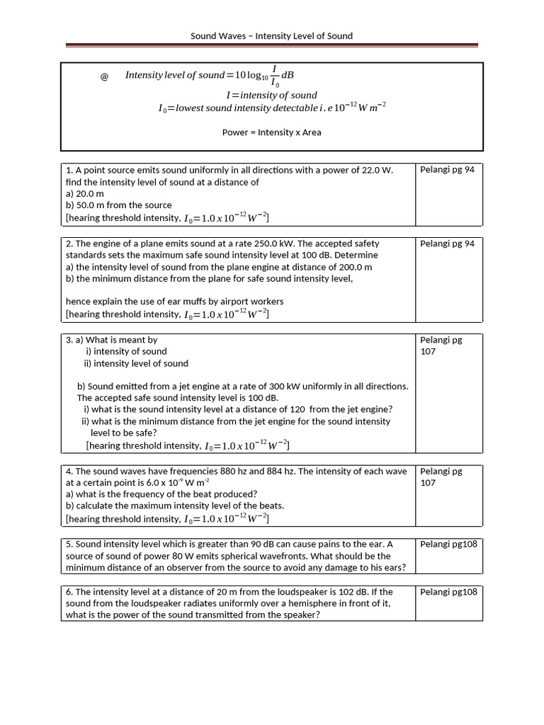 Sound Intensity Levels and Calculations | PDF | Sound | Loudspeaker