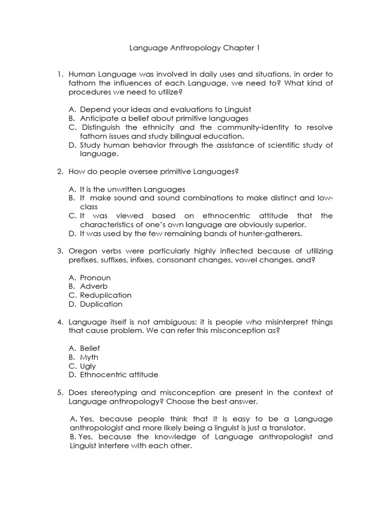 Chapter 1 Questions-Report | PDF | Linguistics | Anthropology
