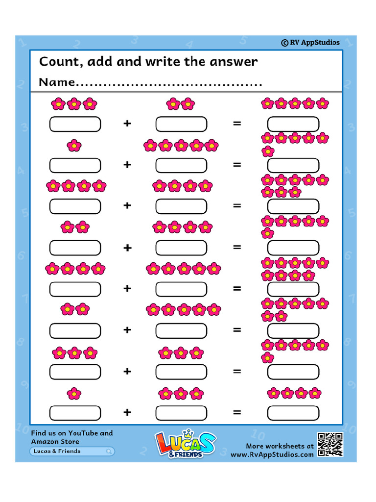 150 Free Printable Worksheets For Kids Count Add and Write Worksheet ...