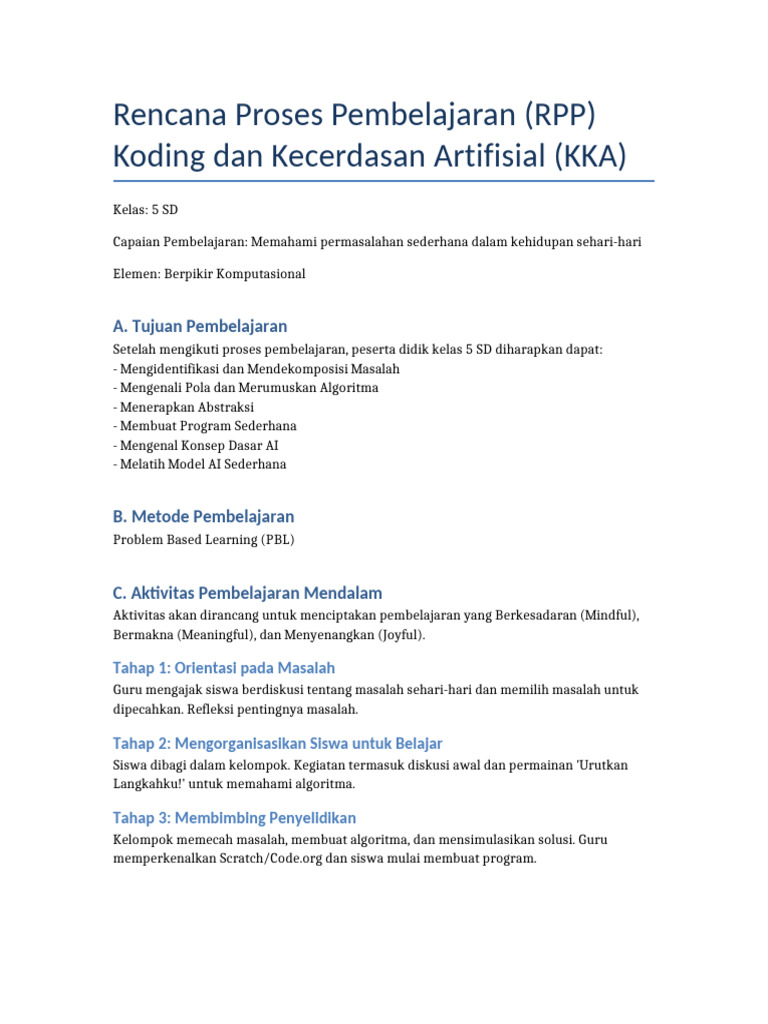 RPP Koding dan AI Kelas 5 SD | PDF