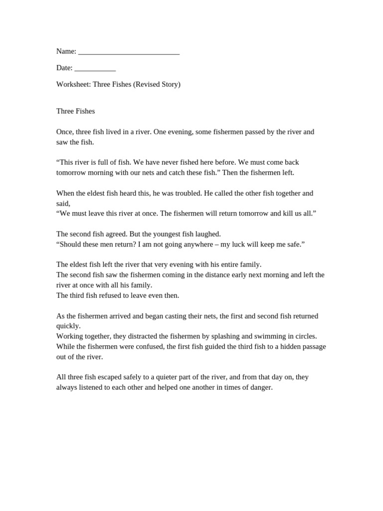 Three Fishes Worksheet | PDF