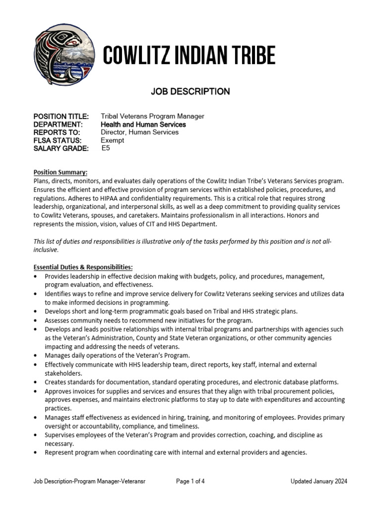 Job Description-Program Manager-Veterans - Encrypted | PDF | Leadership ...