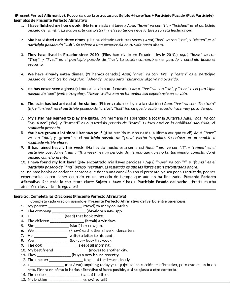 Present Perfect Affirmative | PDF | Verbo | Lingüística