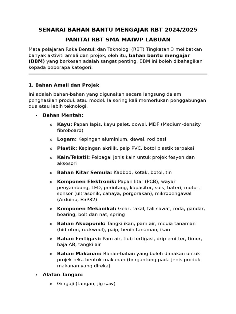 Bahan Bantu Mengajar RBT 2024/2025 | PDF