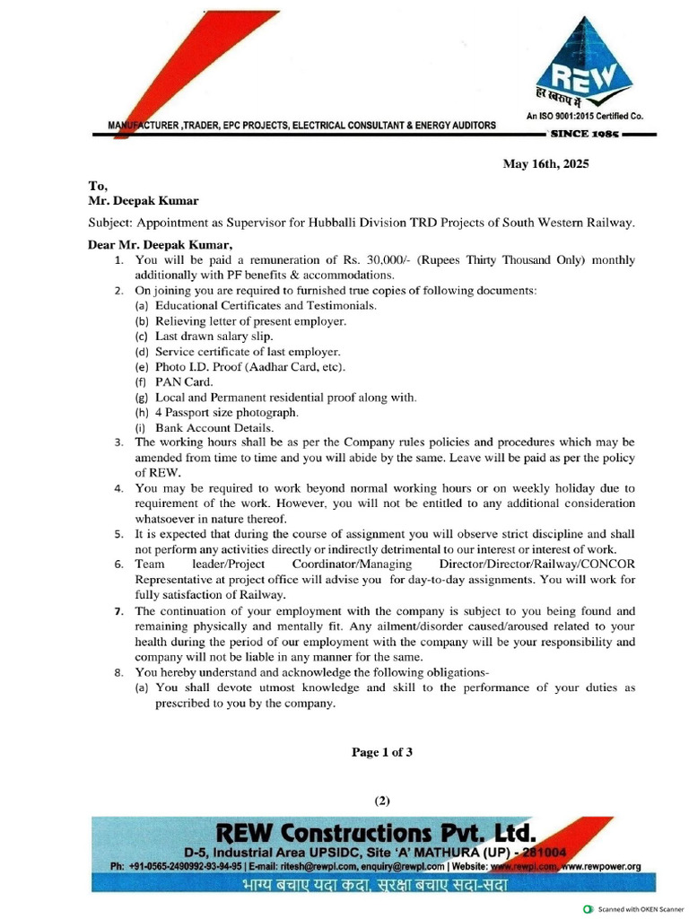 Offer Letter - Deepak Kumar | PDF