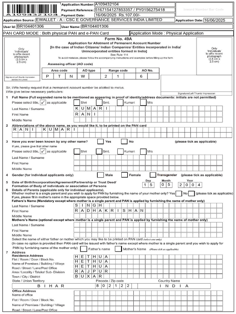 UTI PAN Card Application Form Details | PDF | Payments | Computing