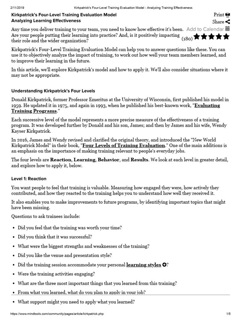 Kirkpatrick's Training Evaluation Model | PDF | Learning | Attitude ...