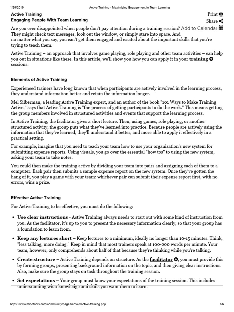 Active Training - Maximizing Engagement in Team Learning | PDF ...