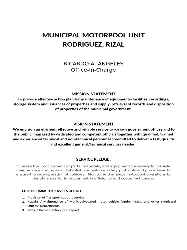 Rodriguez Municipal Motorpool Services | PDF | Transport