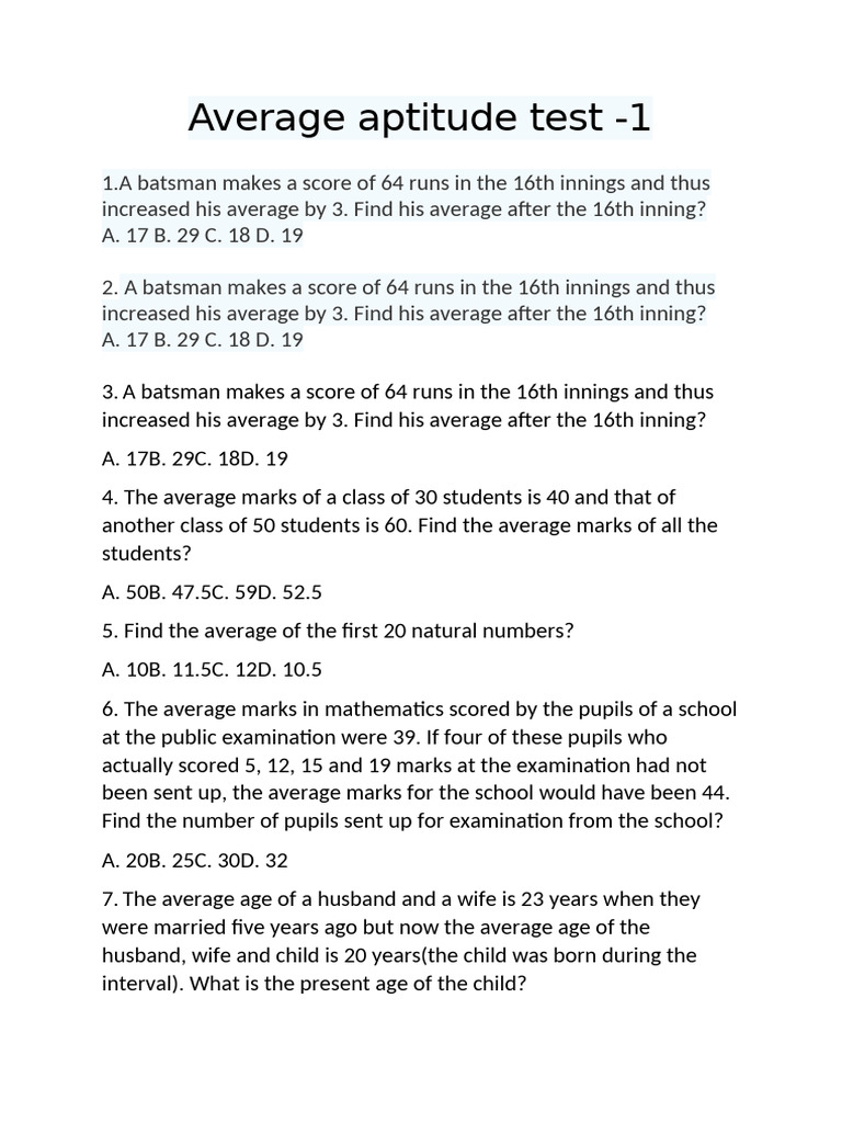 Average Aptitude Test Questin | PDF | Chess | Chess Theory
