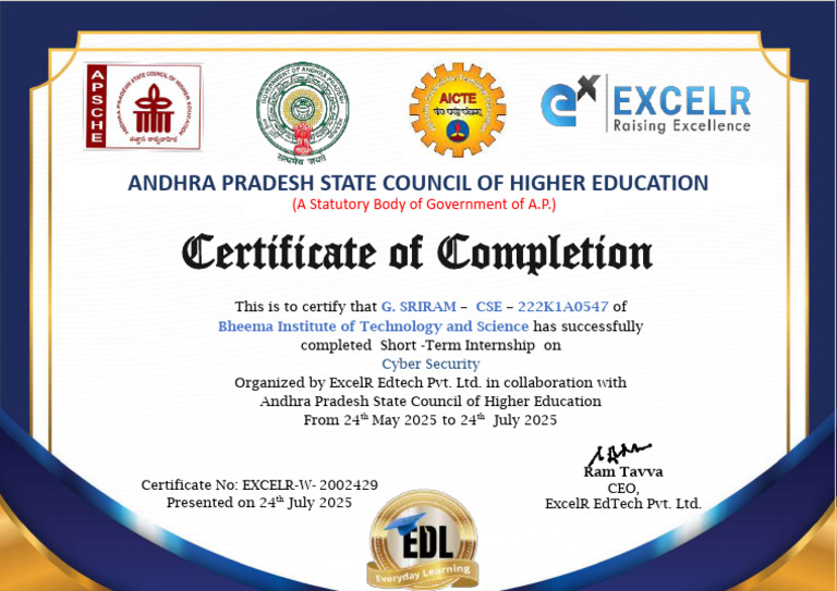 Cyber Security Internship Certificate | PDF