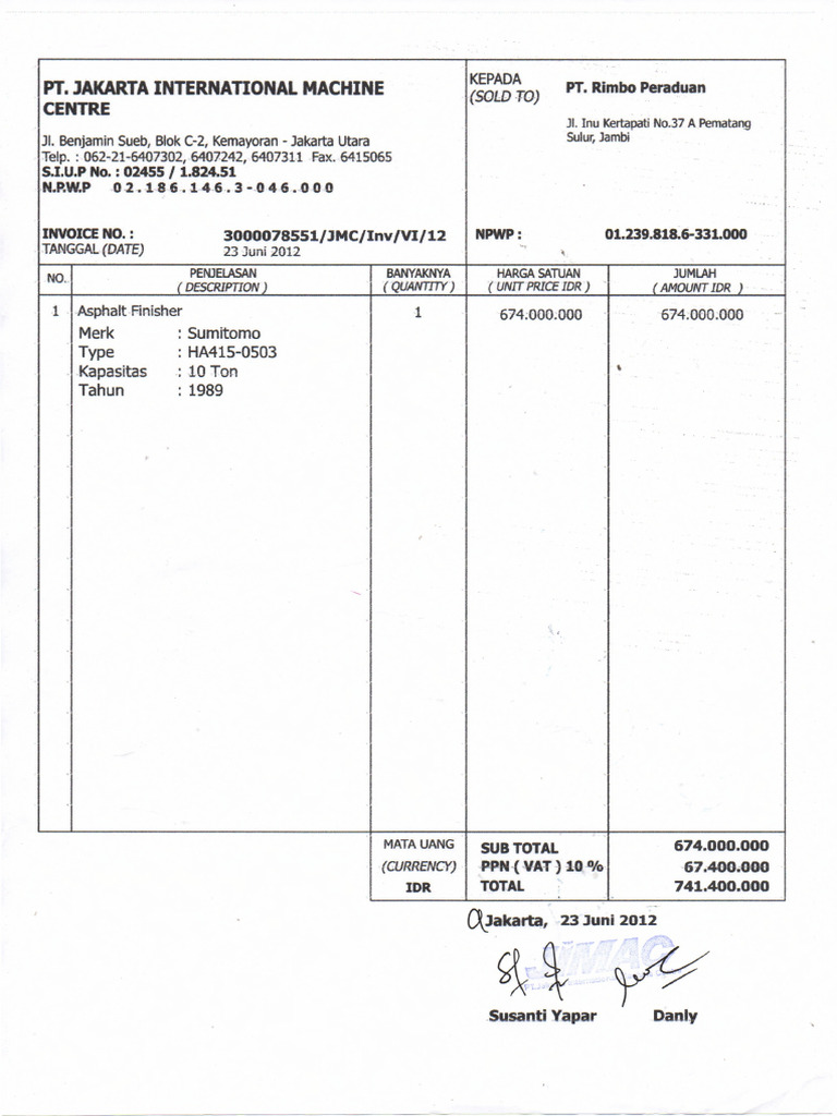 Invoice Pembelian Alat Berat 2012 | PDF