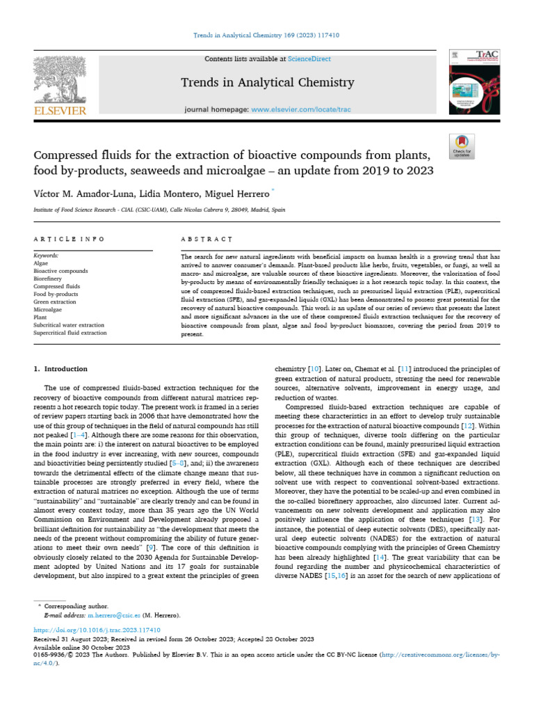 Compressed Fluids For The Extraction of Bioactive Compounds From Plants ...