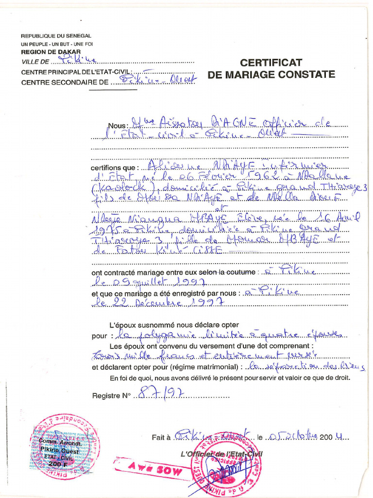 Certificat de Mariage | PDF