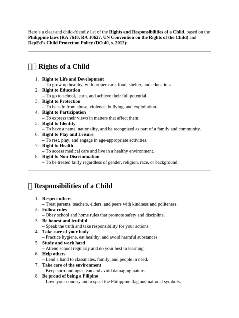 Child Rights and Responsibilities Guide | PDF
