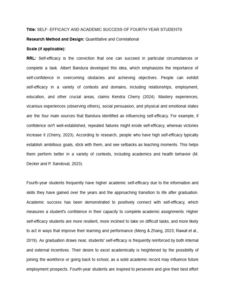 Title - Self - Efficacy and Academic Success of Fourth Year Students | PDF
