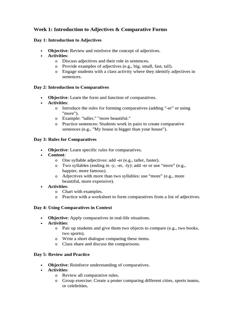 Adjectives and Comparatives Lesson Plan | PDF | Cognition | Human ...