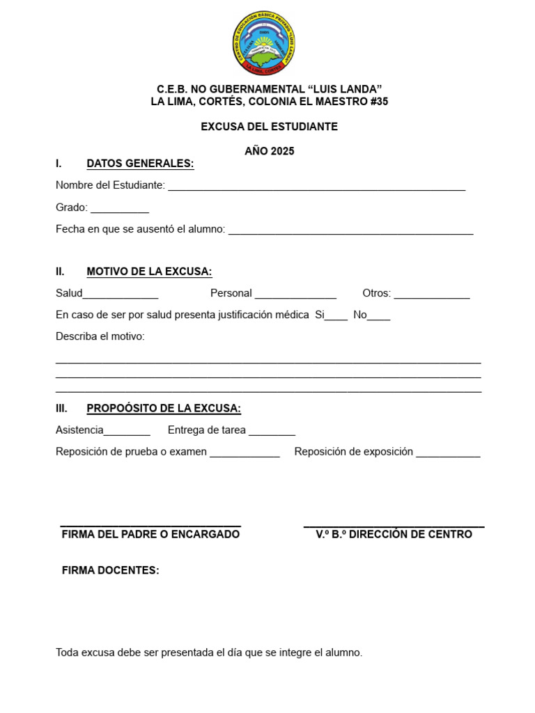 Excusa de Estudiante 2025 | PDF