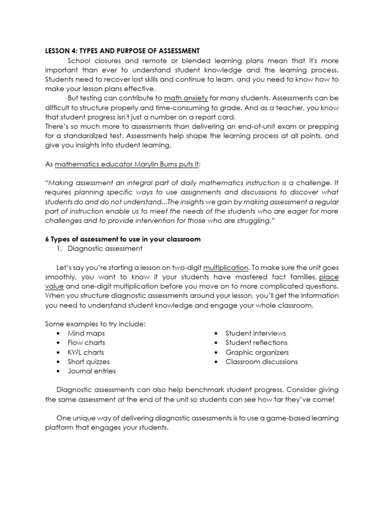 Types of Classroom Assessments Explained | PDF | Educational Assessment ...
