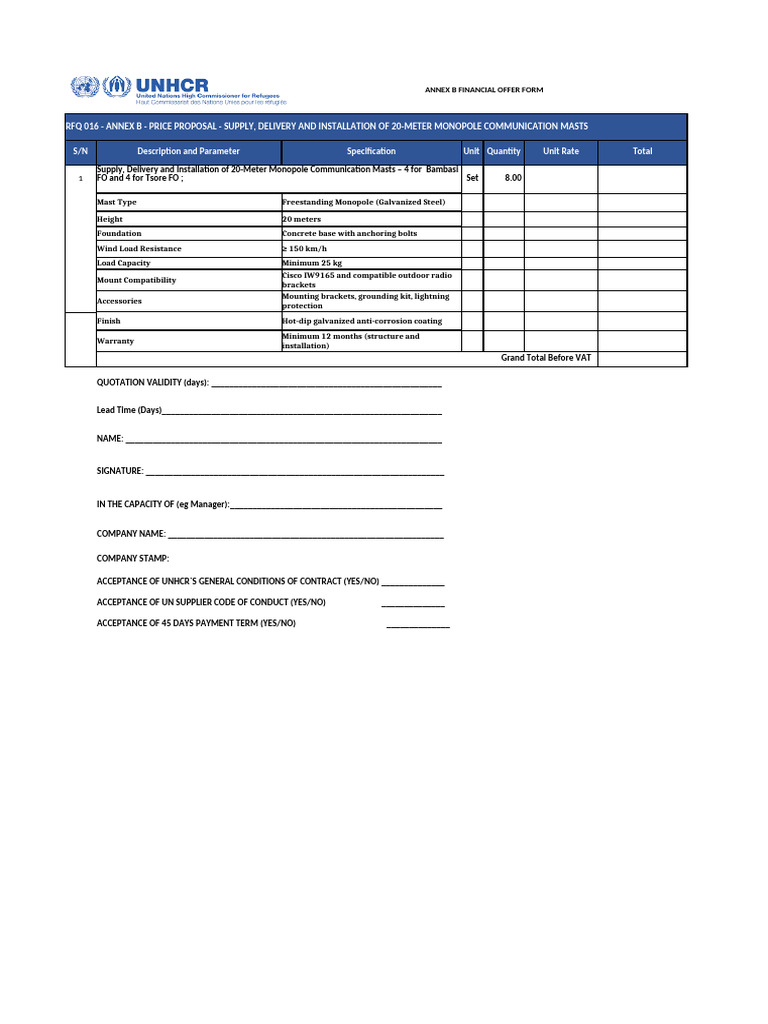 Annex B - Financial Offer Form | PDF | Materials