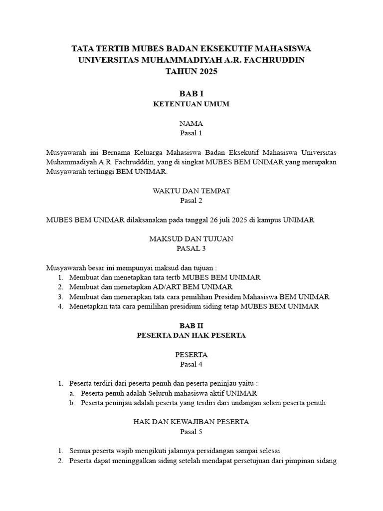 Tata Tertib MUBES BEM UNIMAR 2025 | PDF