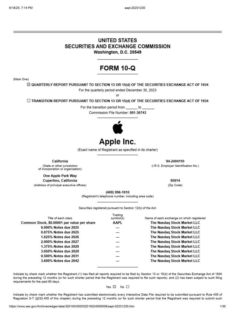 Apple Q1 2024 10-Q Report Summary | PDF | Hedge (Finance) | Equity ...