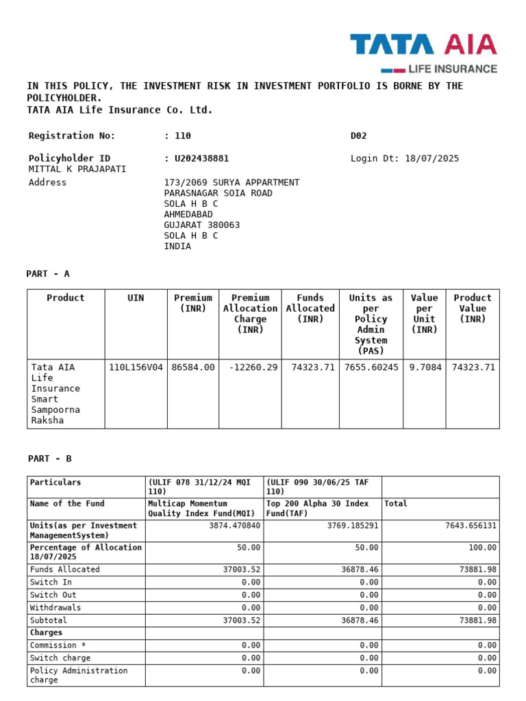 U202438881 UlipStatement Summary 1752832335661 | PDF | Insurance | Life ...