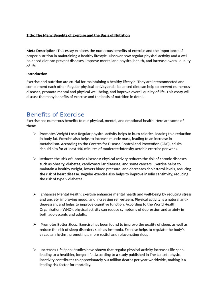 Benefits of Exercise and Nutrition | PDF | Healthy Diet | Diet (Nutrition)