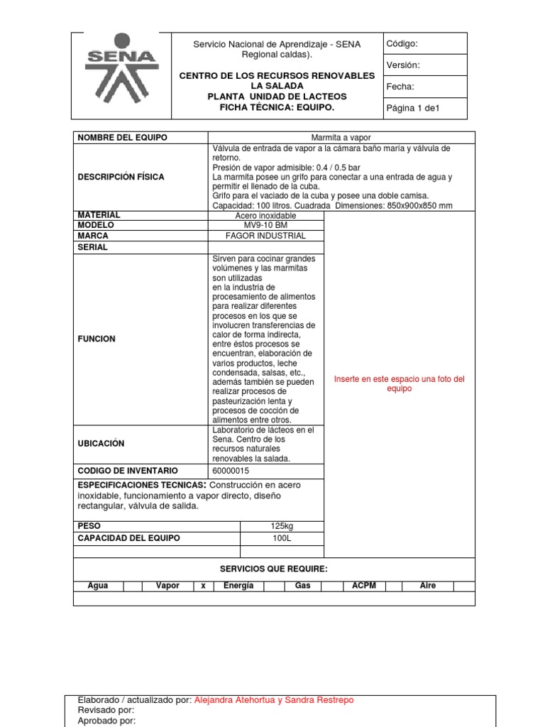 Ficha Tecnica Marmita a Vapor.