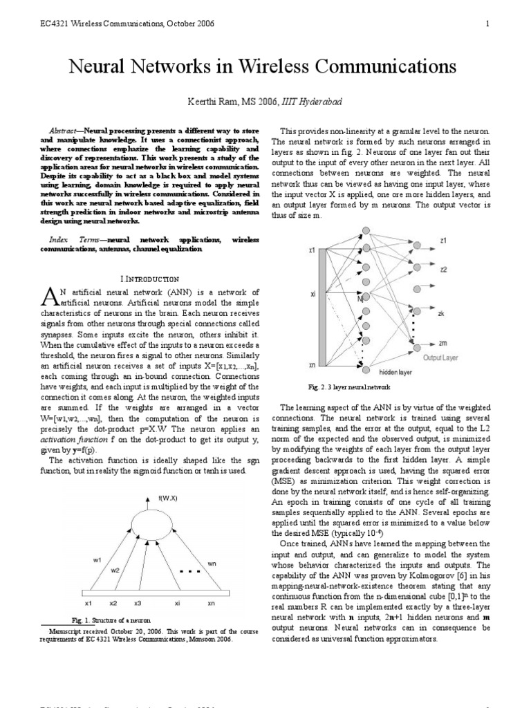 Neural Networks in Wireless Communication | PDF