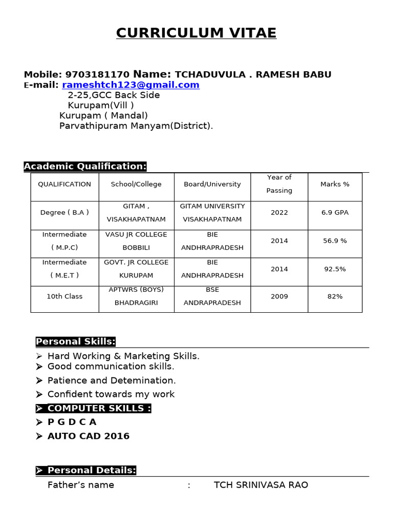 TCHADUVULA RAMESH BABU CV | PDF