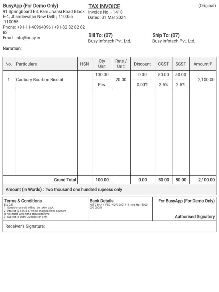 Busy Infotech PVT LTD - Invoice1722480303740 | PDF
