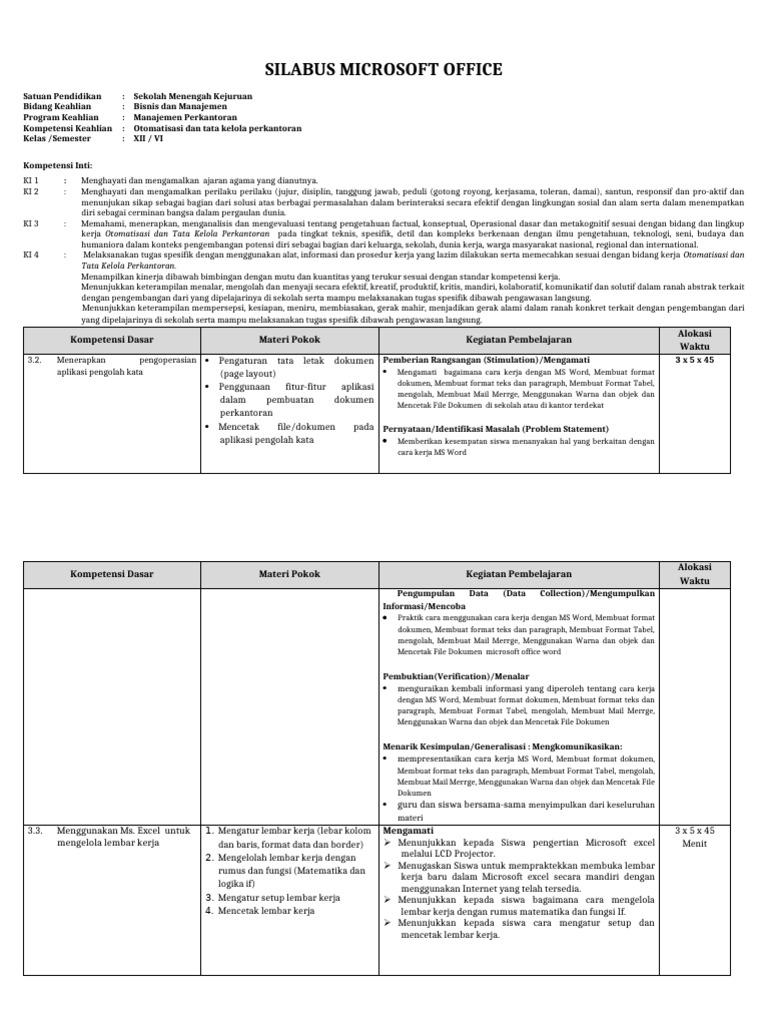 Silabus Microsoft Office SMK Manajemen | PDF