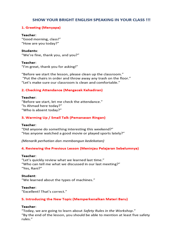 Opening an English Class Lesson | PDF