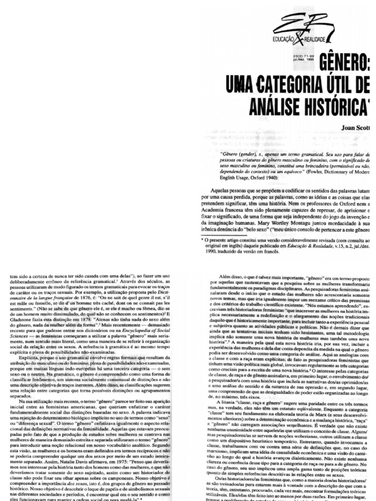 Joan Scott Gênero, uma categoria útil de análise histórica