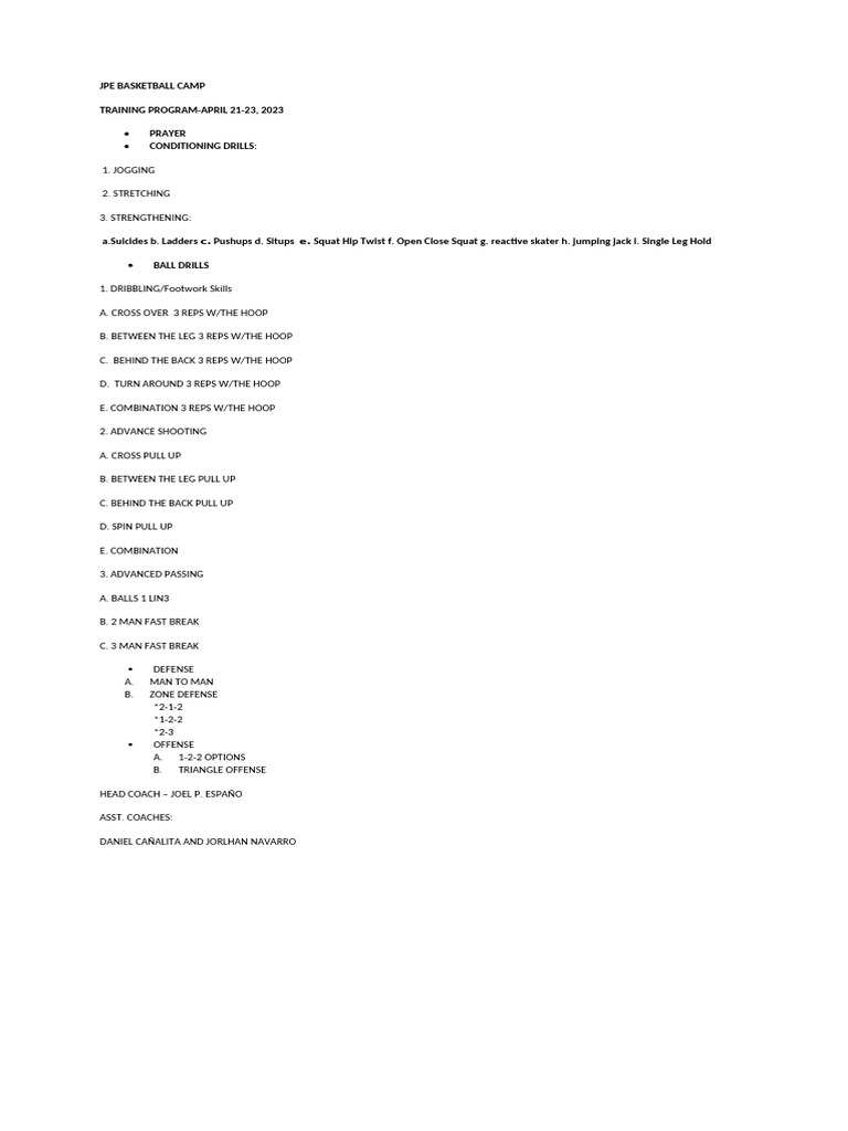 Jpe Basketball Camp - Docx Program2 | PDF