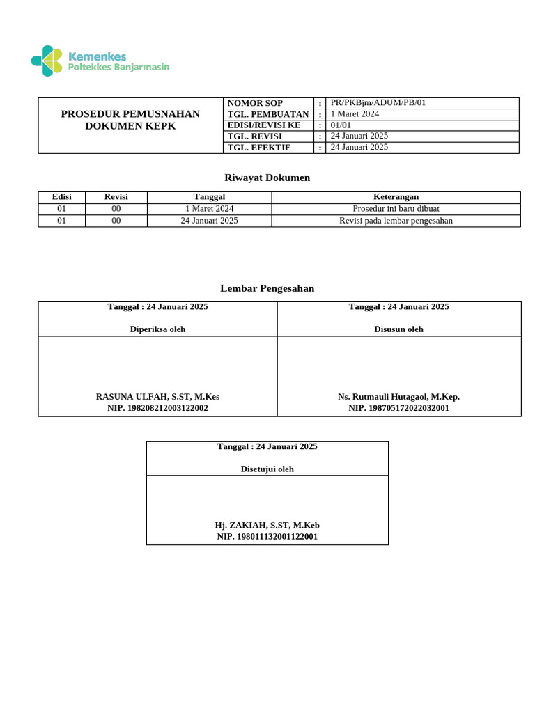 Prosedur Pemusnahan Dokumen KEPK | PDF