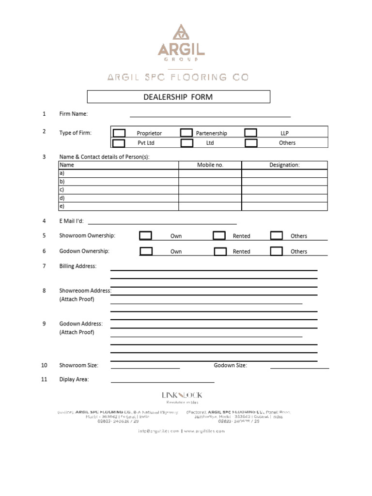 Dealership Application Form Template | PDF