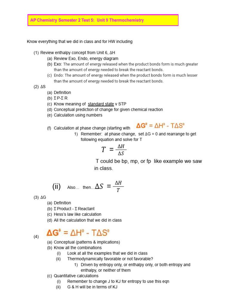 AP Chemistry Semester 2 Test 5 - Unit 9 Thermochemistry | PDF | Heat ...