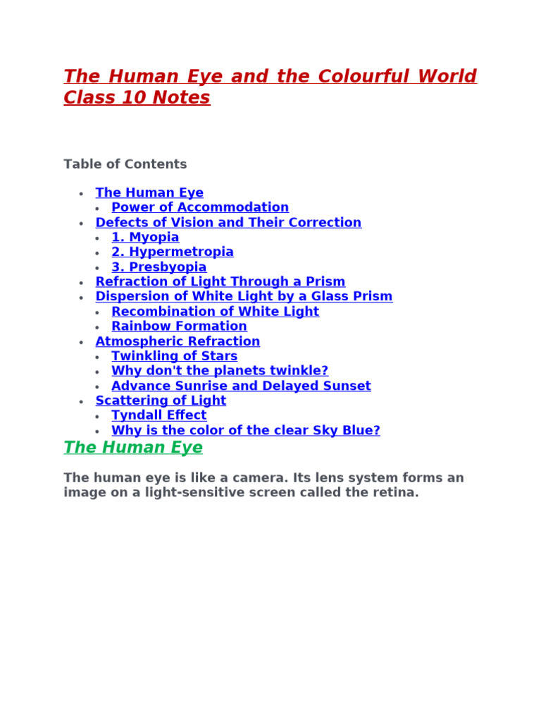 Human Eye and Light Refraction Guide | PDF | Sunset | Human Eye