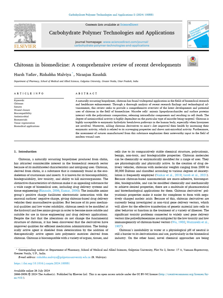 Chitosan in Biomedicine: Recent Advances | PDF | Tissue Engineering ...