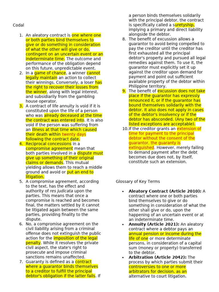 Understanding Aleatory Contracts and Guaranties | PDF | Security ...