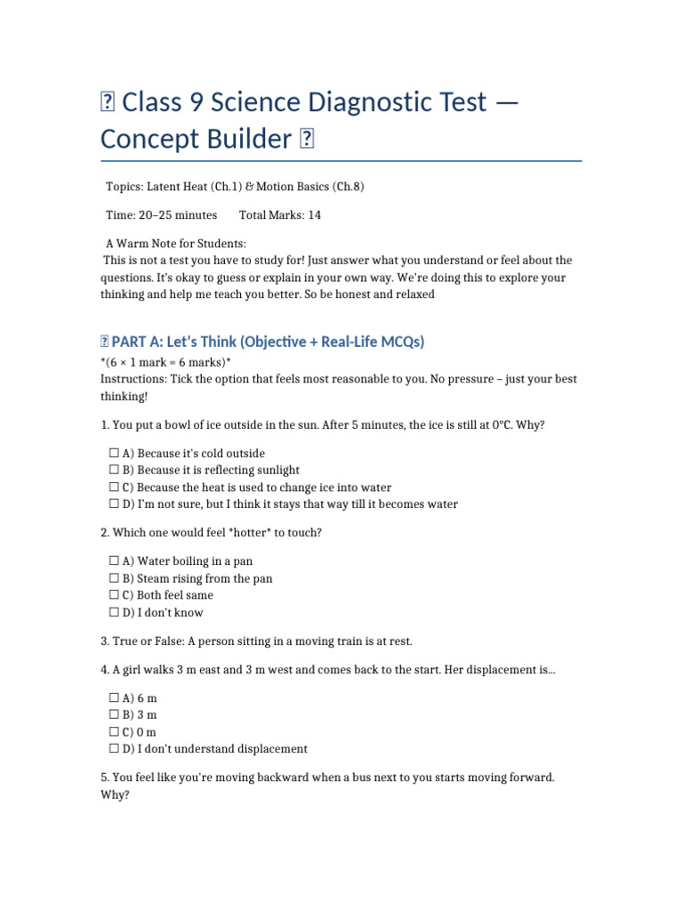 Class 9 Science Diagnostic Test Guide | PDF | Water