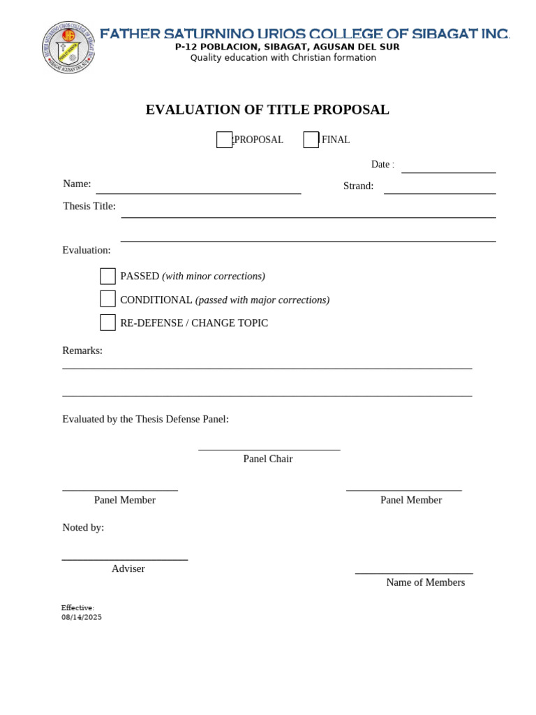 Evaluation of Thesis Proposal Submission | PDF