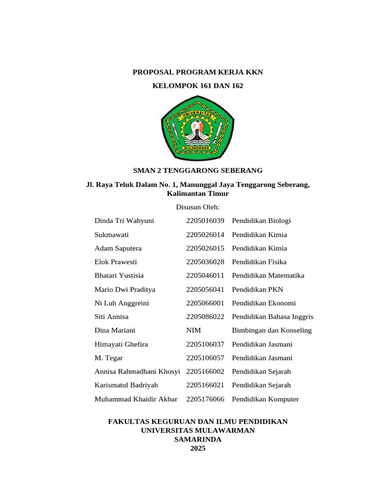 Proposal KKN SMAN 2 Tenggarong Seberang | PDF