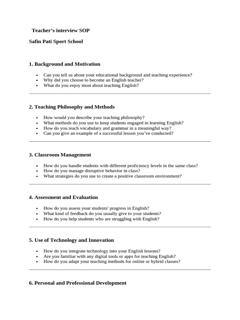 Teacher Interview SOP for English Educators | PDF